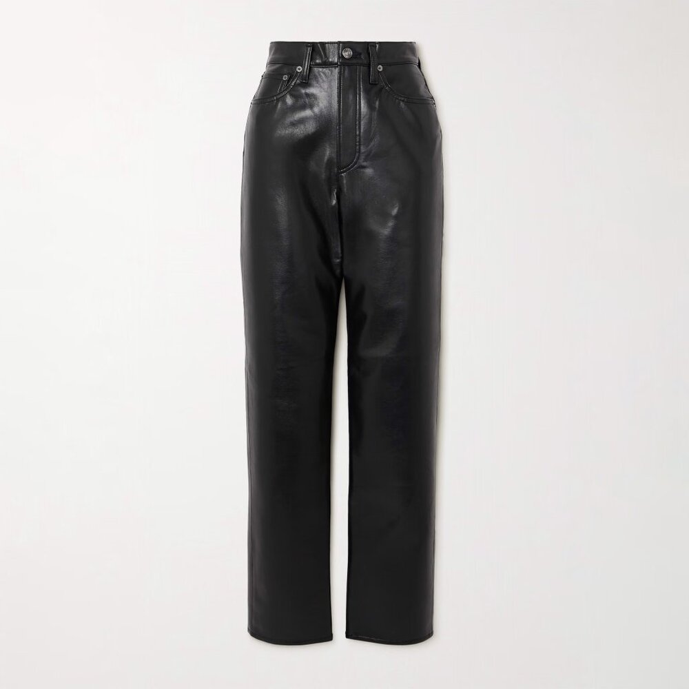 AGOLDE 90s Pinch Waist Recycled Leather Pants Detox Black Size 31 NEW NWT